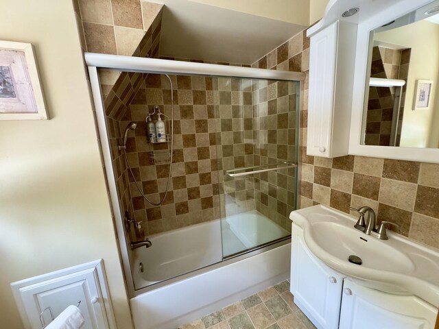 9321 S 81st Ct, Hickory Hills, IL 60457 - full bathroom with shower / bath combination with glass door, vanity, and tile walls