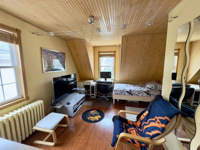 9321 S 81st Ct, Hickory Hills, IL 60457 - bedroom featuring radiator, a desk, wood finished floors, and wooden ceiling