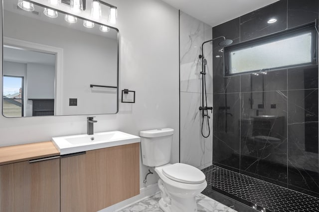 2305 W 111th Pl, Chicago, IL 60643 - bathroom featuring marble finish flooring, a marble finish shower, and vanity