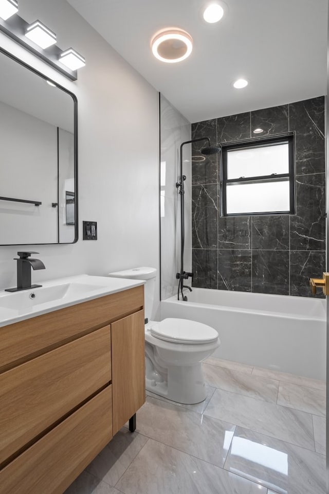 2305 W 111th Pl, Chicago, IL 60643 - full bathroom with vanity, shower / bath combination, and marble finish floors