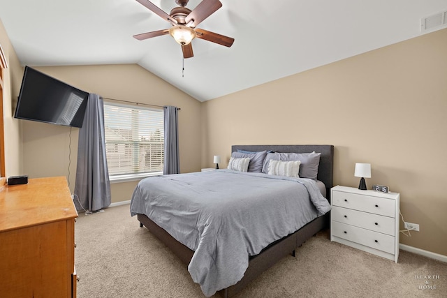 10750 Cape Cod Ln, Huntley, IL 60142 - bedroom with light colored carpet, vaulted ceiling, and a ceiling fan