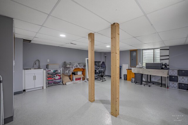 10750 Cape Cod Ln, Huntley, IL 60142 - basement featuring a paneled ceiling and a sink