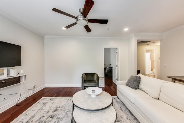 1918 W Cullom Ave Unit 202, Chicago, IL 60613 - living area featuring wood finished floors, ceiling fan, crown molding, and recessed lighting