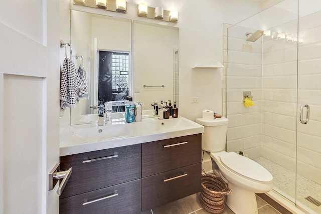 1847 N Kedzie Ave Unit 1N, Chicago, IL 60647 - full bathroom featuring double vanity, a stall shower, and tile patterned floors