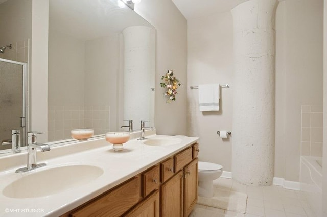 221 E Cullerton St Unit 314, Chicago, IL 60616 - full bath featuring a shower with shower door, a tub, double vanity, and tile patterned floors