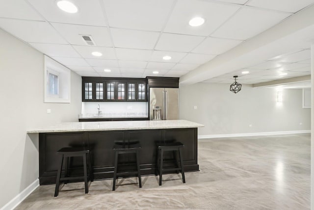 102 E Adelia St, Elmhurst, IL 60126 - indoor wet bar featuring high end fridge, a paneled ceiling, and recessed lighting