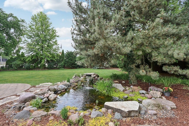 102 E Adelia St, Elmhurst, IL 60126 - view of grassy yard with a garden pond
