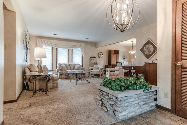 2458 E Cass St, Joliet, IL 60432 - living room featuring baseboards and a chandelier