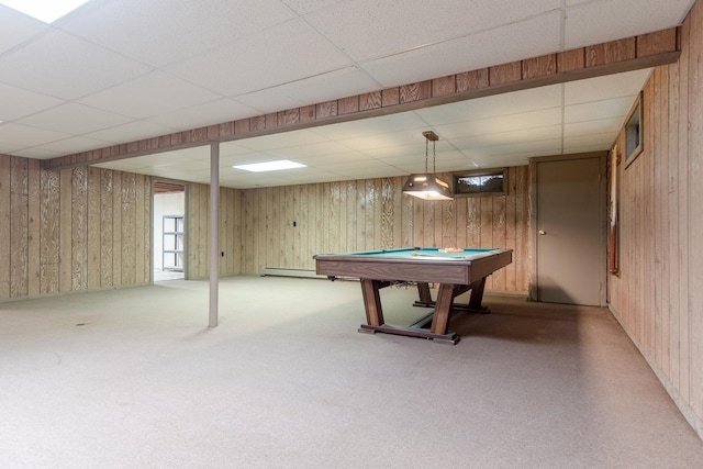 2458 E Cass St, Joliet, IL 60432 - game room with a drop ceiling, carpet flooring, pool table, and wood walls