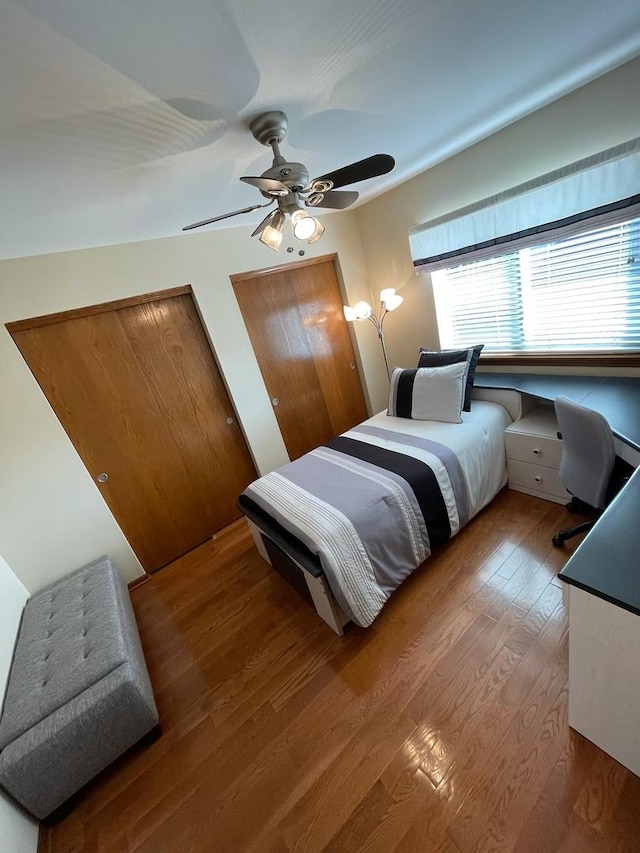 678 Larch Dr, Carol Stream, IL 60188 - bedroom with wood finished floors, two closets, ceiling fan, and an office area