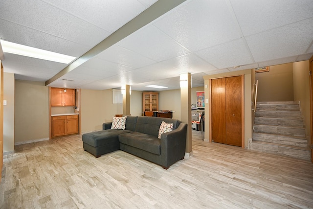 678 Larch Dr, Carol Stream, IL 60188 - living area with light wood-type flooring, stairway, and a paneled ceiling