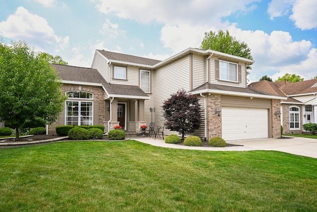 678 Larch Dr, Carol Stream, IL 60188 - traditional home with driveway, brick siding, a front yard, roof with shingles, and a garage