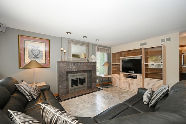 678 Larch Dr, Carol Stream, IL 60188 - living room with a fireplace, marble finish flooring, and recessed lighting