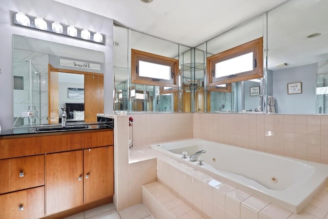 3800 River Rd, Hazel Crest, IL 60429 - full bath featuring a jetted tub, vanity, a shower stall, and tile patterned flooring