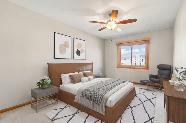3800 River Rd, Hazel Crest, IL 60429 - bedroom with light carpet and ceiling fan