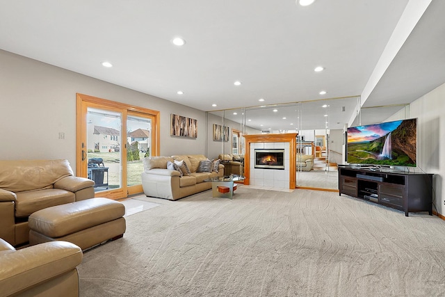 3800 River Rd, Hazel Crest, IL 60429 - living area with recessed lighting, light colored carpet, and a fireplace