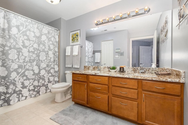 845 E 22nd St Unit 219, Lombard, IL 60148 - full bathroom featuring double vanity, tile patterned floors, and a shower with curtain