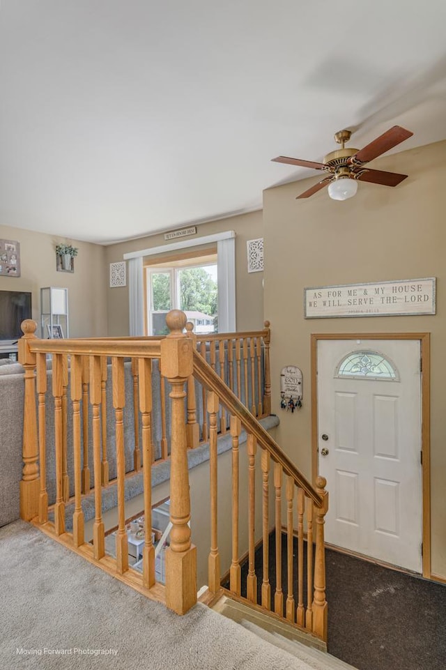 161 Olympic Dr, Bolingbrook, IL 60440 - foyer entrance featuring carpet flooring and a ceiling fan