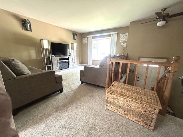 161 Olympic Dr, Bolingbrook, IL 60440 - carpeted living area featuring ceiling fan