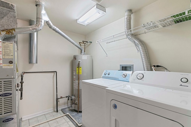 9207 E Prairie Rd, Evanston, IL 60203 - laundry room with water heater, independent washer and dryer, and light tile patterned flooring