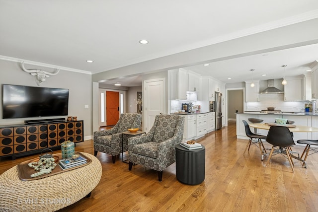 821 Sandstone Dr, Libertyville, IL 60048 - living area with light wood-style flooring, recessed lighting, and ornamental molding