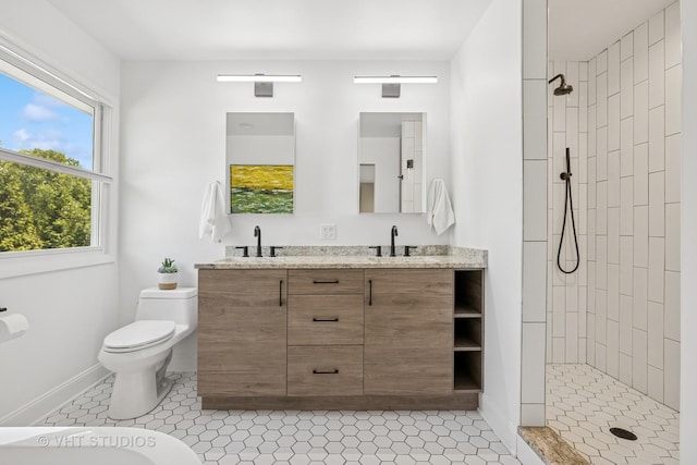821 Sandstone Dr, Libertyville, IL 60048 - full bath featuring double vanity, tiled shower, and tile patterned floors