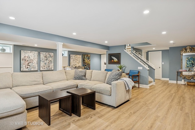 821 Sandstone Dr, Libertyville, IL 60048 - living area with light wood-type flooring, stairs, and recessed lighting