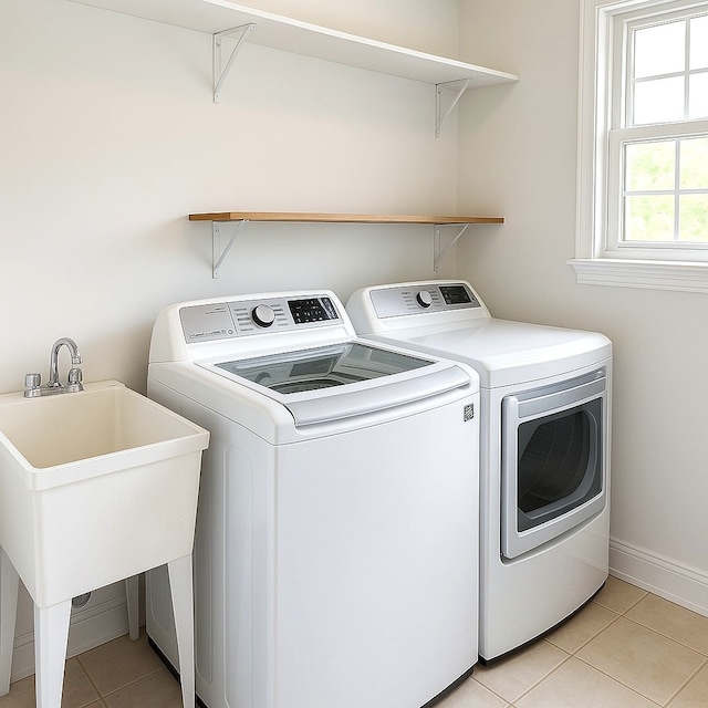 11360 195th St, Mokena, IL 60448 - laundry area with washing machine and dryer and light tile patterned floors