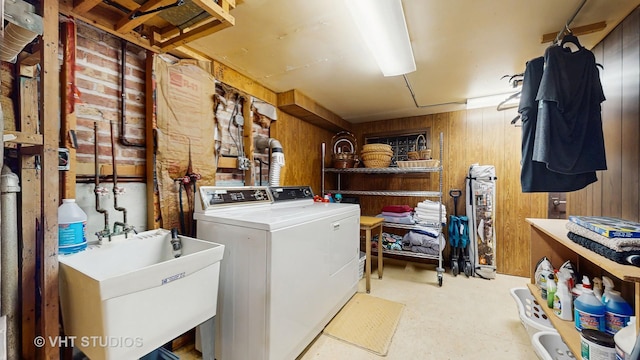 7525 N Overhill Ave, Chicago, IL 60631 - washroom with washing machine and clothes dryer and wood walls