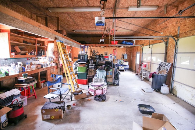 382 Keigwin Rd, Walnut, IL 61376 - garage with a garage door opener and a workshop area