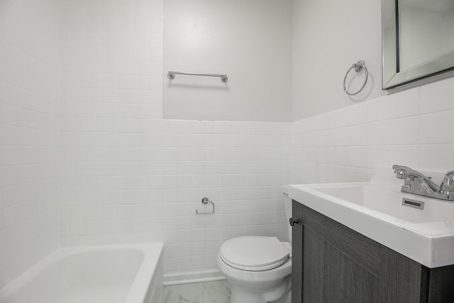 123 N W St, Wheaton, IL 60187 - full bathroom with tile walls, marble look tiles, and vanity