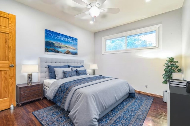 817 Hibbard Rd Unit D, Wilmette, IL 60091 - bedroom featuring dark wood-type flooring, recessed lighting, and ceiling fan