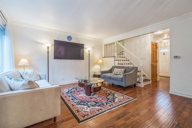 817 Hibbard Rd Unit D, Wilmette, IL 60091 - living area featuring stairs, ornamental molding, and hardwood / wood-style floors