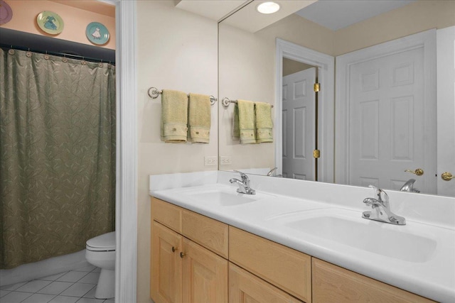 850 Evergreen Way, Highland Park, IL 60035 - bathroom with tile patterned flooring, double vanity, and a shower with shower curtain