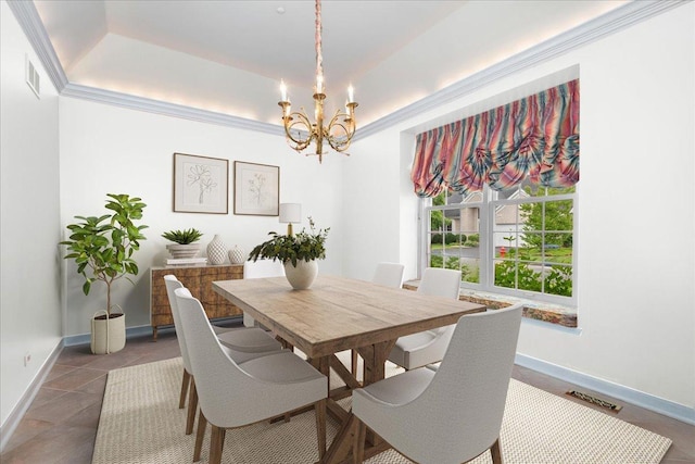 850 Evergreen Way, Highland Park, IL 60035 - dining space featuring a raised ceiling, a chandelier, and ornamental molding