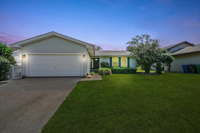 13659 W Cedarbend Dr, Homer Glen, IL 60491 - ranch-style house with a garage, concrete driveway, and a front yard