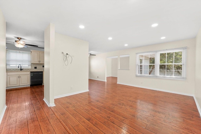 13659 W Cedarbend Dr, Homer Glen, IL 60491 - unfurnished living room with a ceiling fan, wood finished floors, and recessed lighting