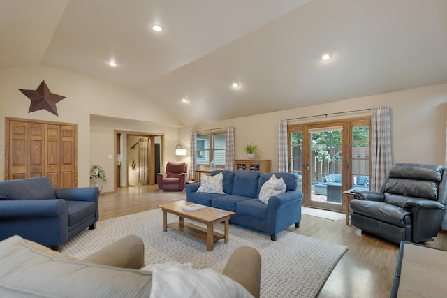 525 Palmer Ave, Aurora, IL 60506 - living area featuring vaulted ceiling, light wood finished floors, and recessed lighting