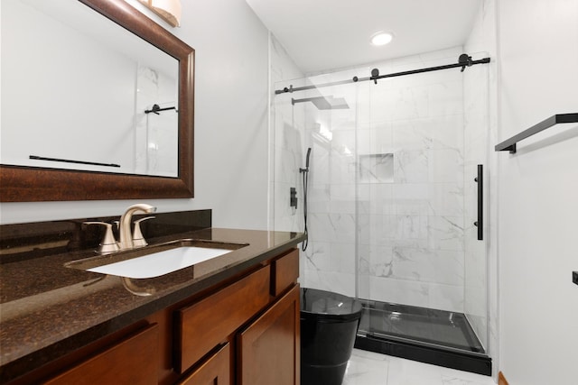 5357 Winding Creek Dr Unit 5357, Rockford, IL 61114 - full bathroom with a stall shower, vanity, marble finish flooring, and recessed lighting