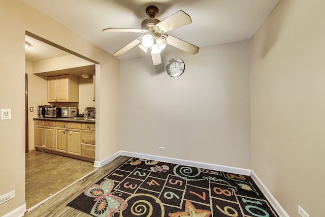 5113 N E River Rd Unit 1M, Chicago, IL 60656 - unfurnished dining area with ceiling fan and light wood-style floors