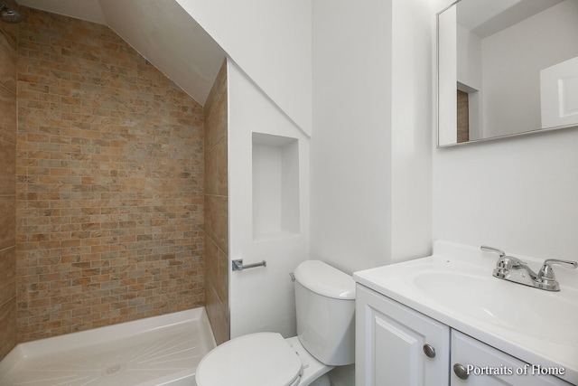 127 N W St, Wheaton, IL 60187 - full bath featuring vanity, a shower stall, and lofted ceiling