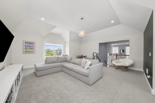 13616 S Erin Dr, Homer Glen, IL 60491 - living room with light carpet, vaulted ceiling, and recessed lighting