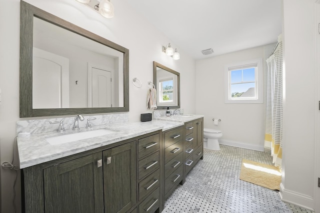 13616 S Erin Dr, Homer Glen, IL 60491 - bathroom featuring double vanity, tile patterned floors, and a shower with curtain