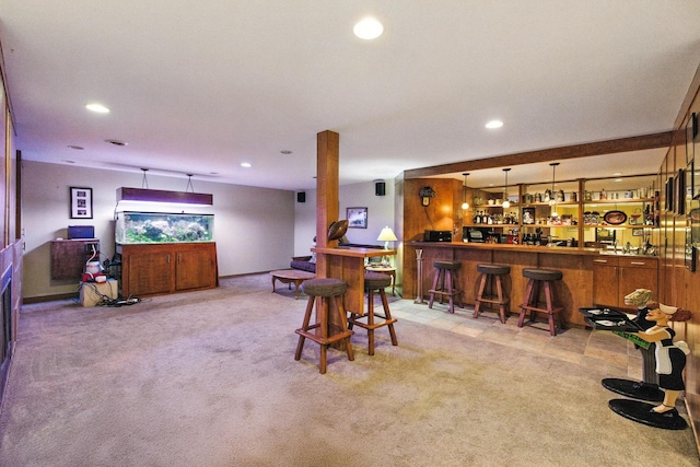 14N924 White Pines Ln, Hampshire, IL 60140 - indoor dry bar featuring carpet flooring, recessed lighting, and decorative light fixtures