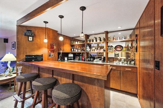 14N924 White Pines Ln, Hampshire, IL 60140 - indoor wet bar featuring decorative light fixtures and light tile patterned floors