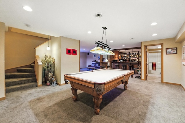 14N924 White Pines Ln, Hampshire, IL 60140 - rec room with bar area, recessed lighting, light colored carpet, and pool table