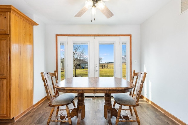 17707 W 113th Hwy, Custer Park, IL 60481 - dining space featuring dark wood-style floors, french doors, and ceiling fan