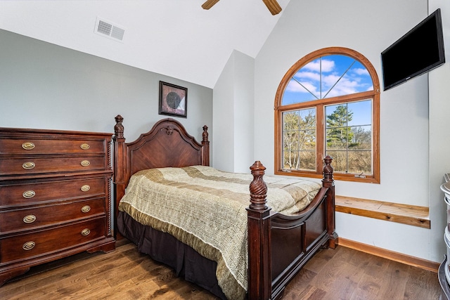 17707 W 113th Hwy, Custer Park, IL 60481 - bedroom with vaulted ceiling, dark wood-style floors, and a ceiling fan