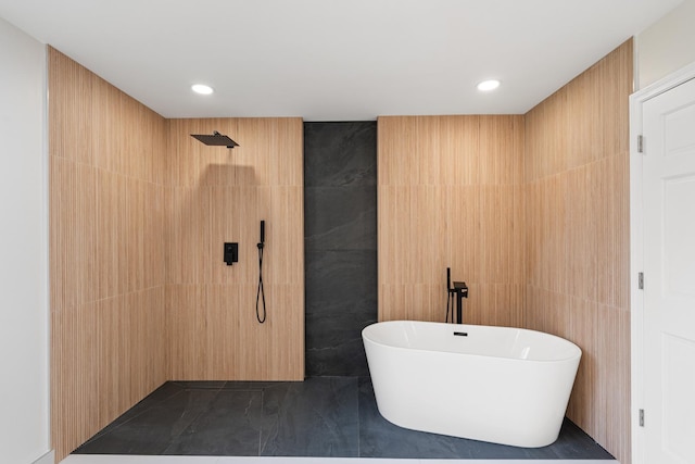 747 Jamestowne Ct, Sleepy Hollow, IL 60118 - full bath featuring tile walls, a freestanding bath, tiled shower, and recessed lighting