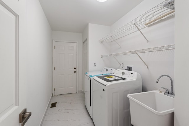 747 Jamestowne Ct, Sleepy Hollow, IL 60118 - washroom with washer and clothes dryer and light marble finish flooring